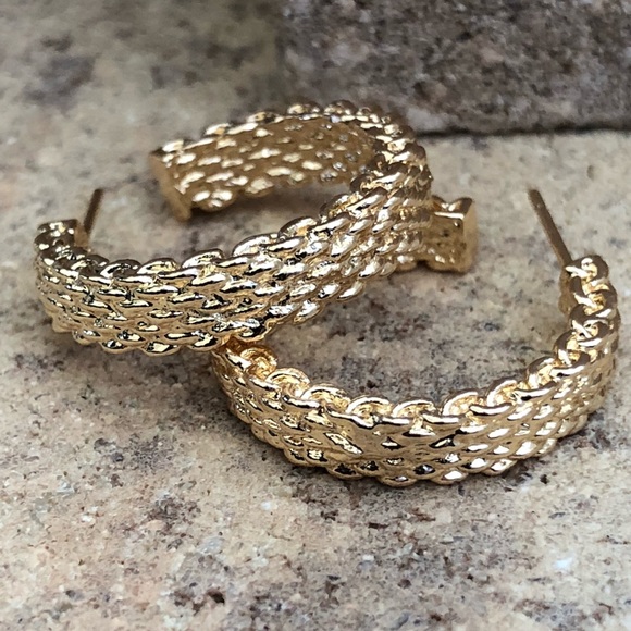 Luxury Semi Hoop Earrings | 14 Gold Plated - Picture 4 of 8